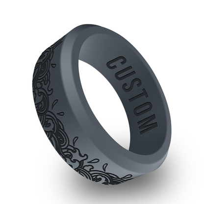 Abstract Flowing Wave Motif Personalized Silicone Beveled Ring