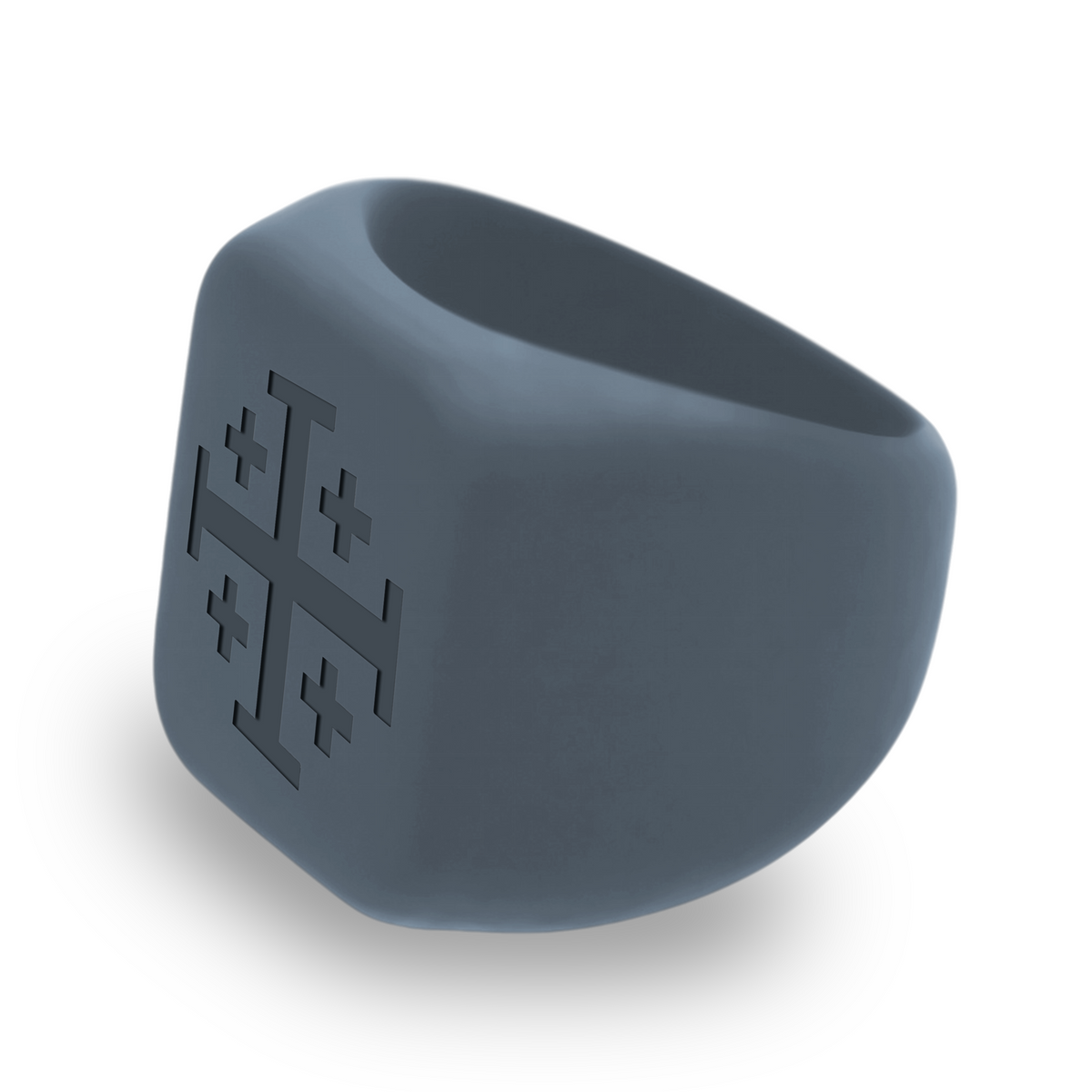 Personalized Silicone Jerusalem Cross Square Signet Statement Ring