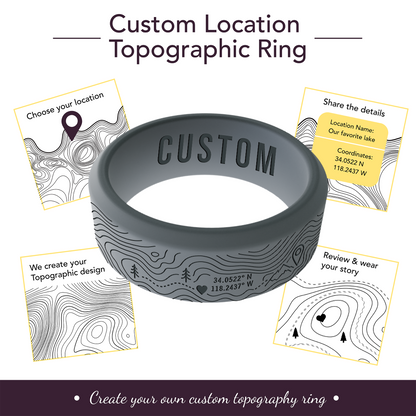 Your Own Topographic Map Ring Personalized Silicone Beveled Ring