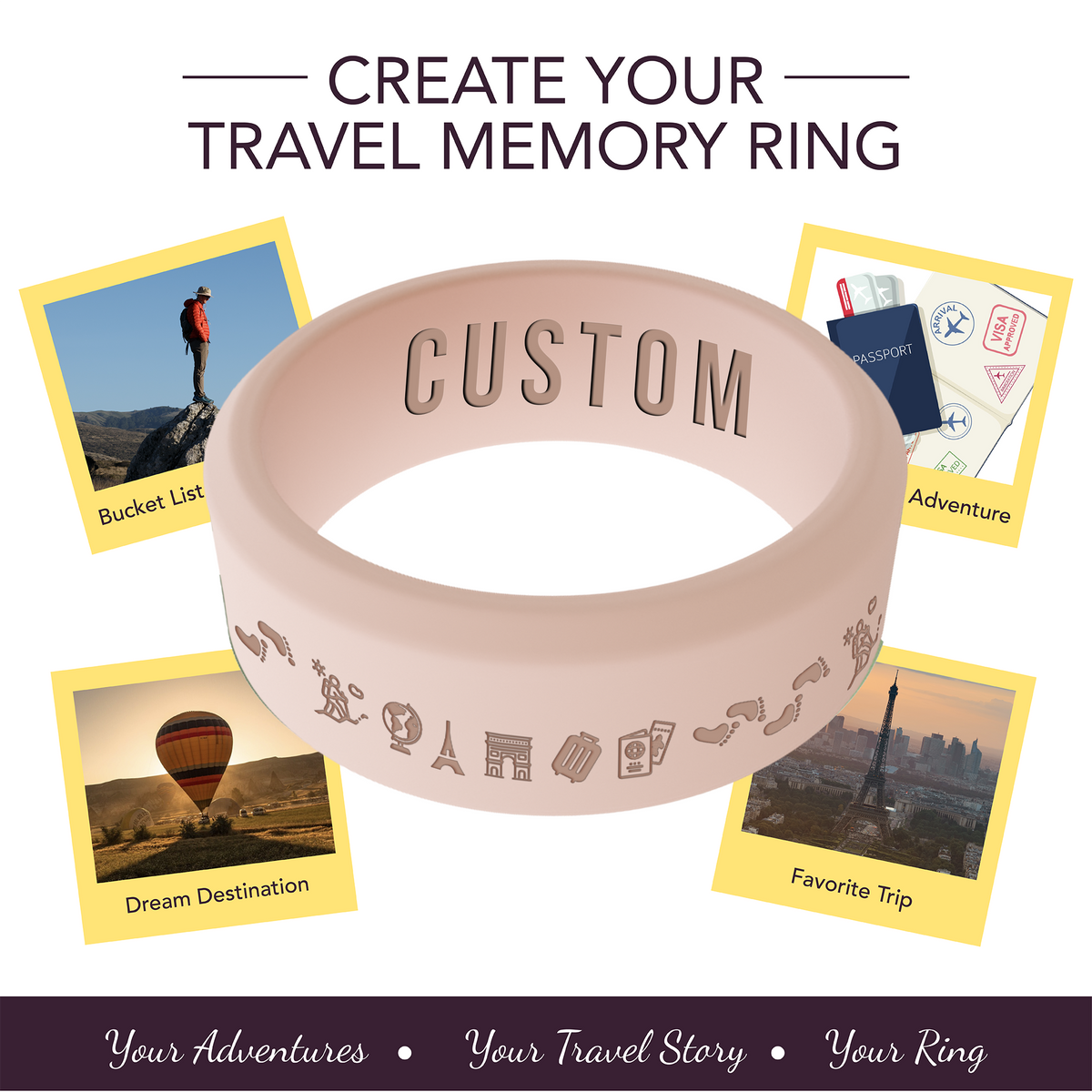 Travel Memory Adventure Ring Personalized Silicone Beveled Ring