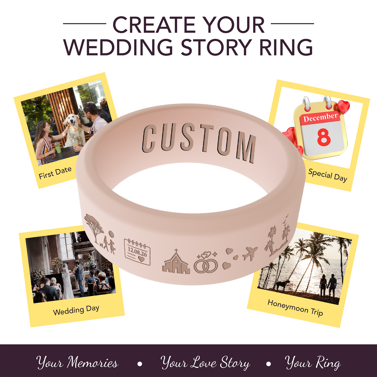 Love Story Ring Personalized Silicone Beveled Ring
