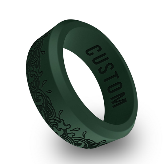 Abstract Flowing Wave Motif Personalized Silicone Beveled Ring