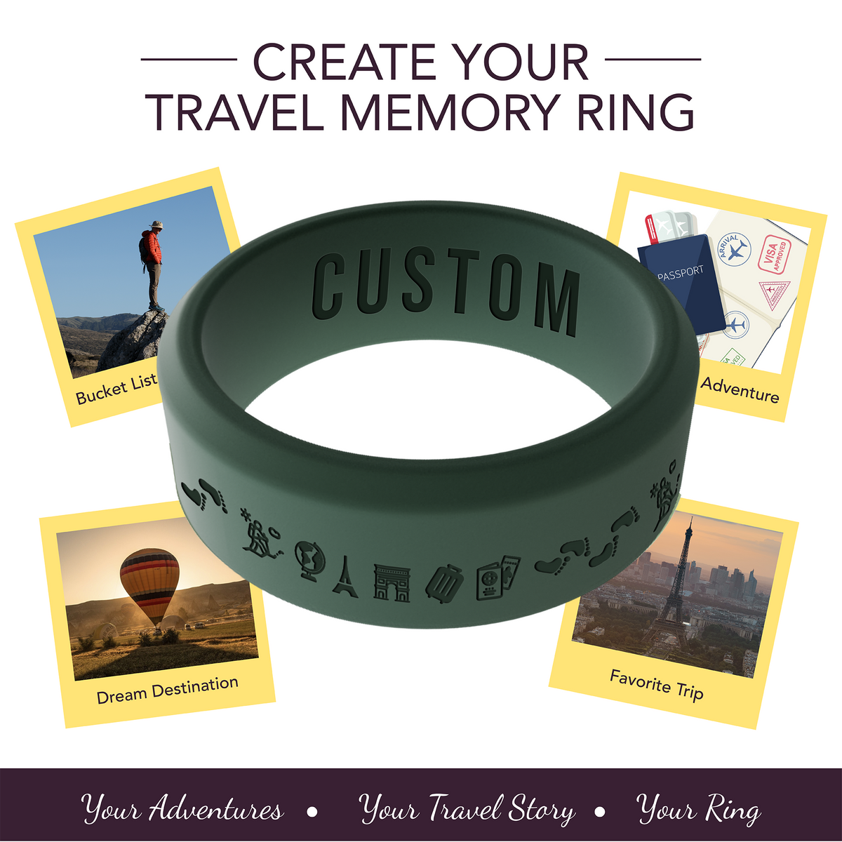 Travel Memory Adventure Ring Personalized Silicone Beveled Ring