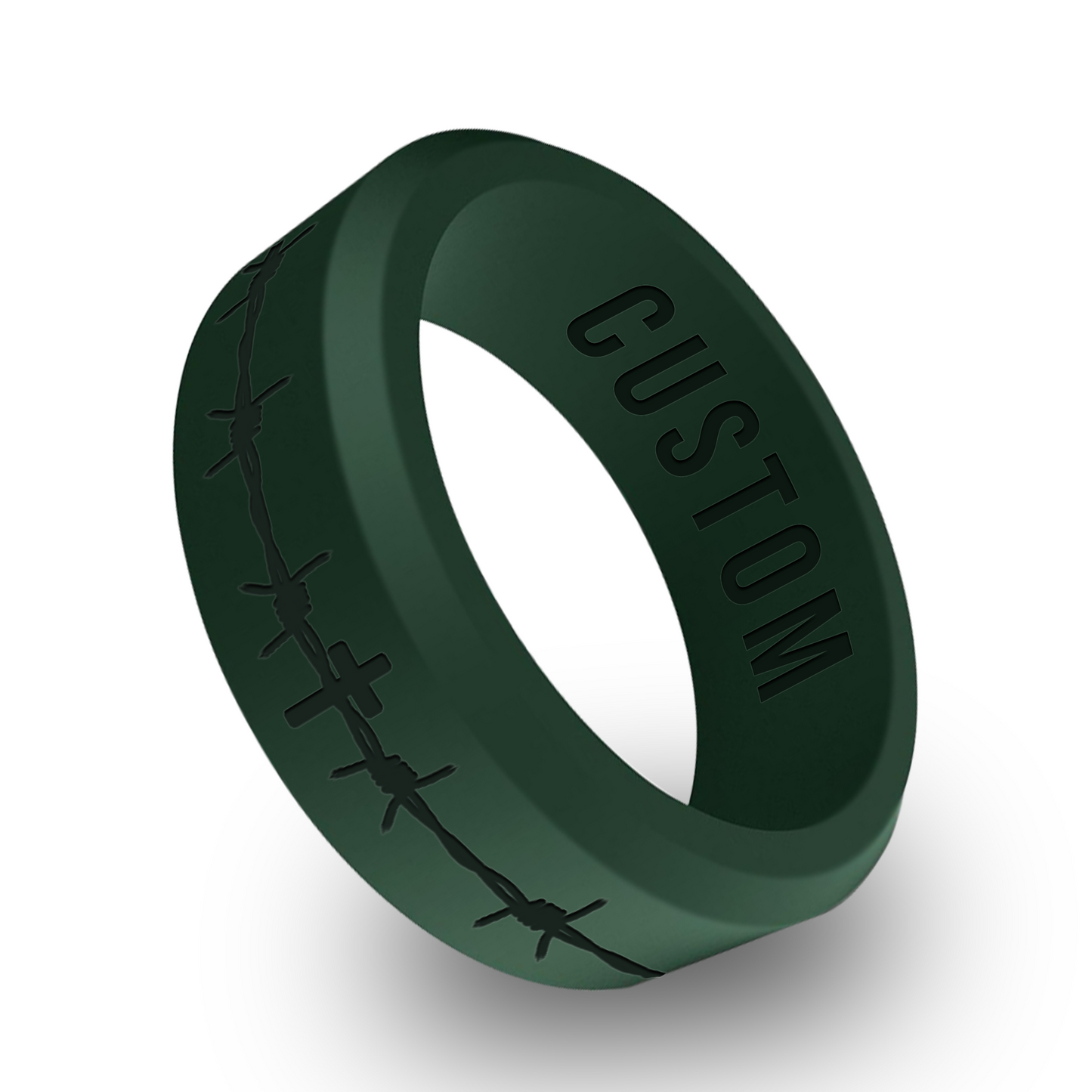 Cross Barbwire Personalized Silicone Beveled Ring