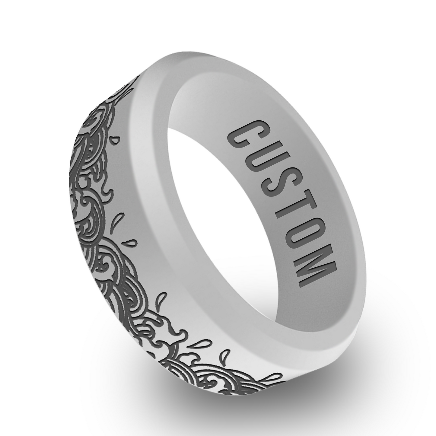 Abstract Flowing Wave Motif Personalized Silicone Beveled Ring