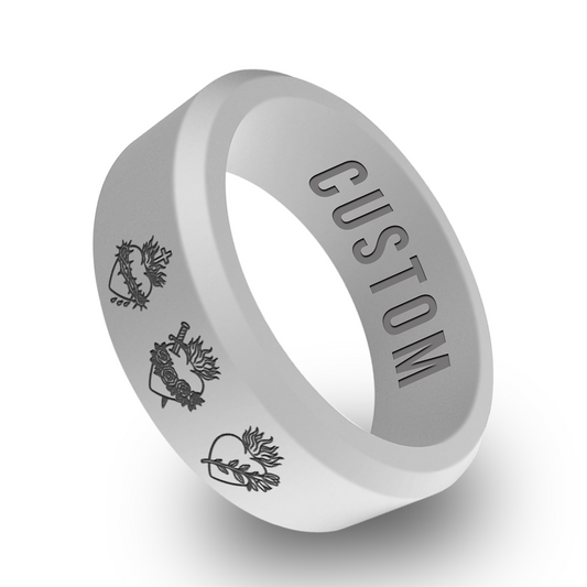 Three Hearts of the Holy Family Personalized Silicone Beveled Ring