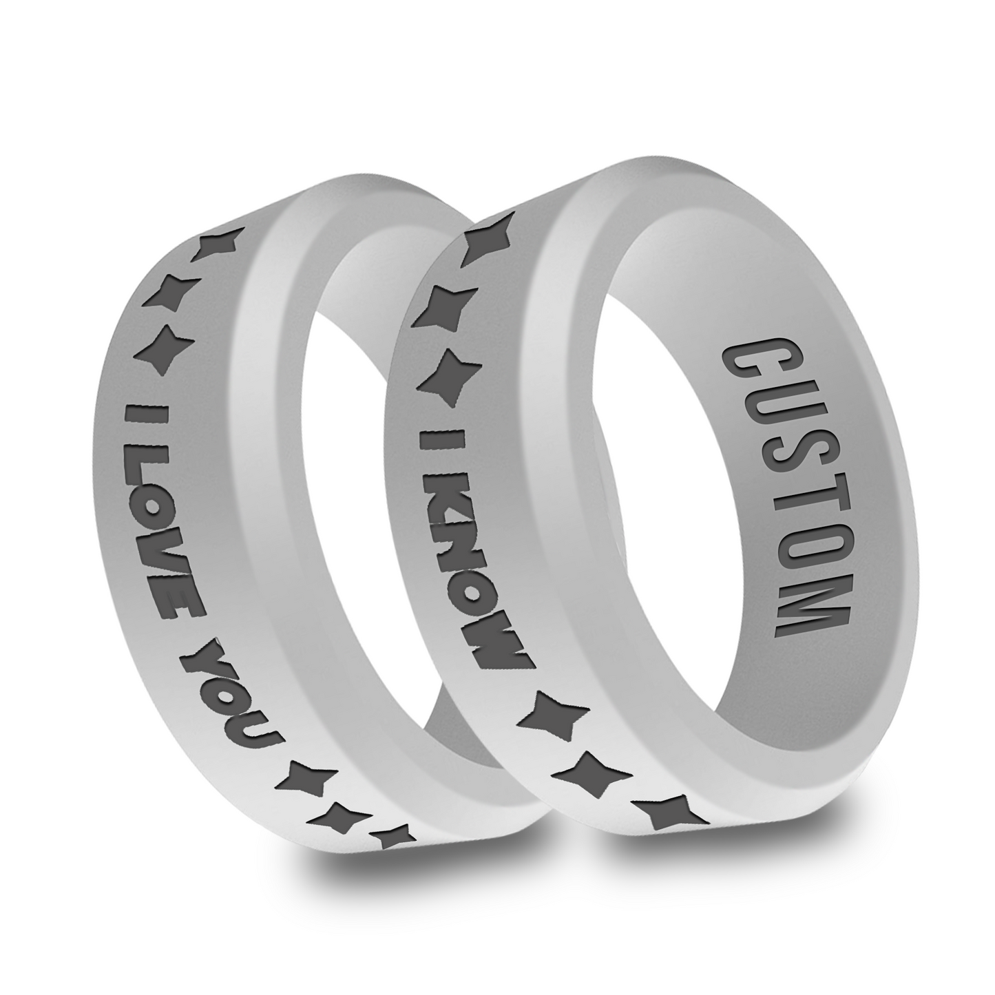 2pcs I Love You I Know Personalized Silicone Beveled Rings