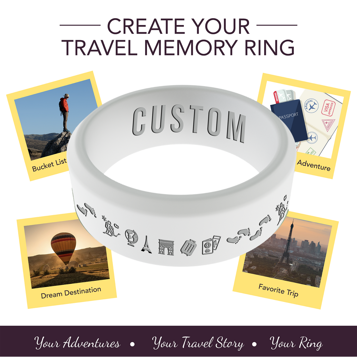 Travel Memory Adventure Ring Personalized Silicone Beveled Ring