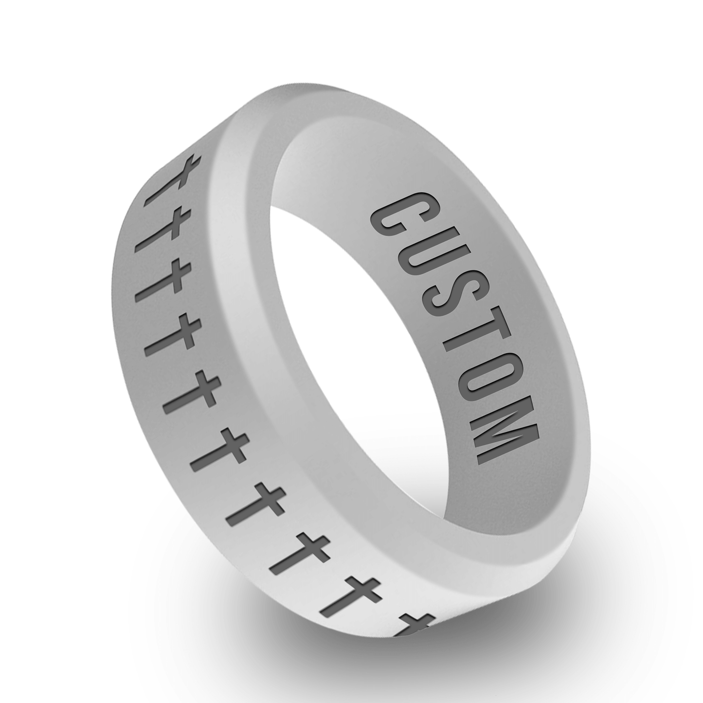 Cross Around Personalized Silicone Beveled Ring