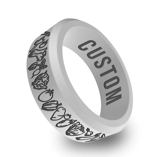 Western Vegetables Chef Personalized Silicone Beveled Ring