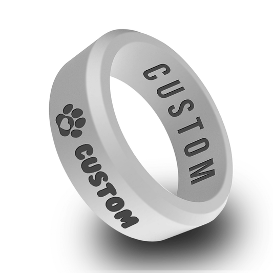 Paw Heart w/ Custom Pet Name Personalized Silicone Beveled Ring