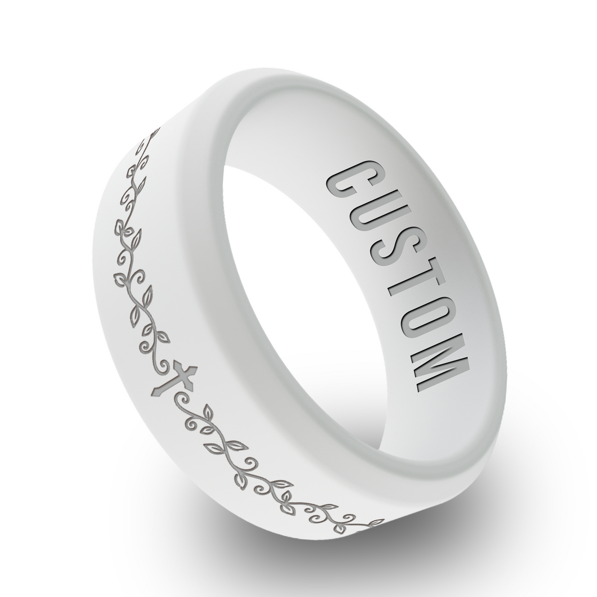 Cross with Vines Personalized Silicone Beveled Ring