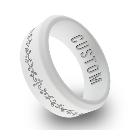 Cross with Vines Personalized Silicone Beveled Ring