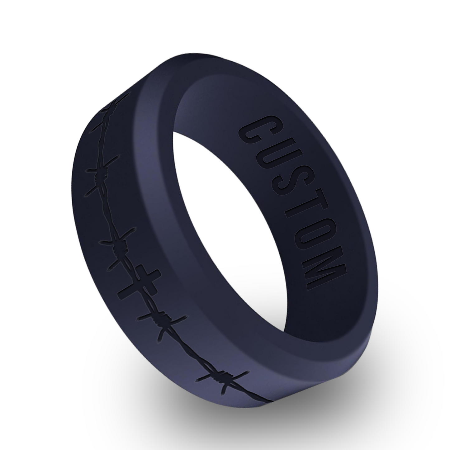 Cross Barbwire Personalized Silicone Beveled Ring