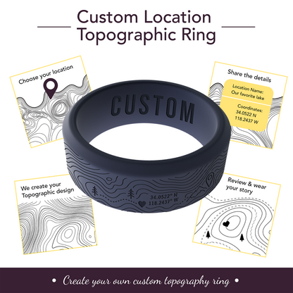 Your Own Topographic Map Ring Personalized Silicone Beveled Ring