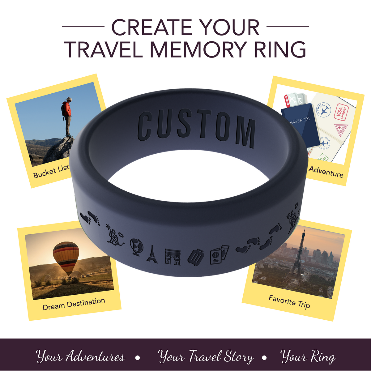 Travel Memory Adventure Ring Personalized Silicone Beveled Ring