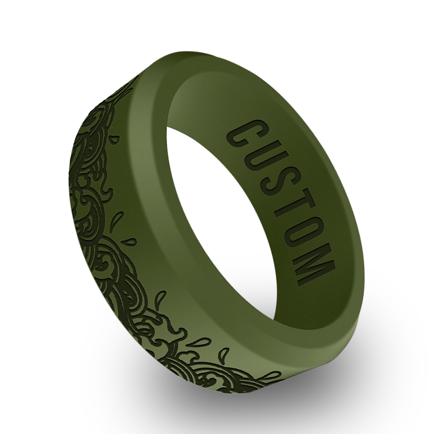 Abstract Flowing Wave Motif Personalized Silicone Beveled Ring