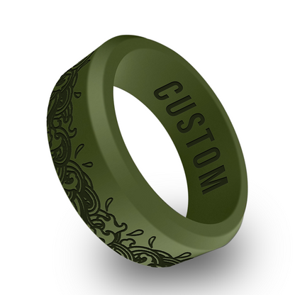 Abstract Flowing Wave Motif Personalized Silicone Beveled Ring