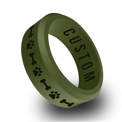 Dog Paw and Bone Personalized Silicone Beveled Ring