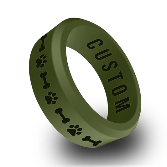 Dog Paw and Bone Personalized Silicone Beveled Ring