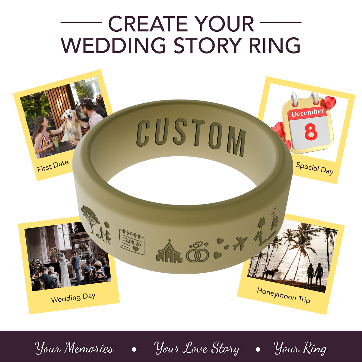 Love Story Ring Personalized Silicone Beveled Ring