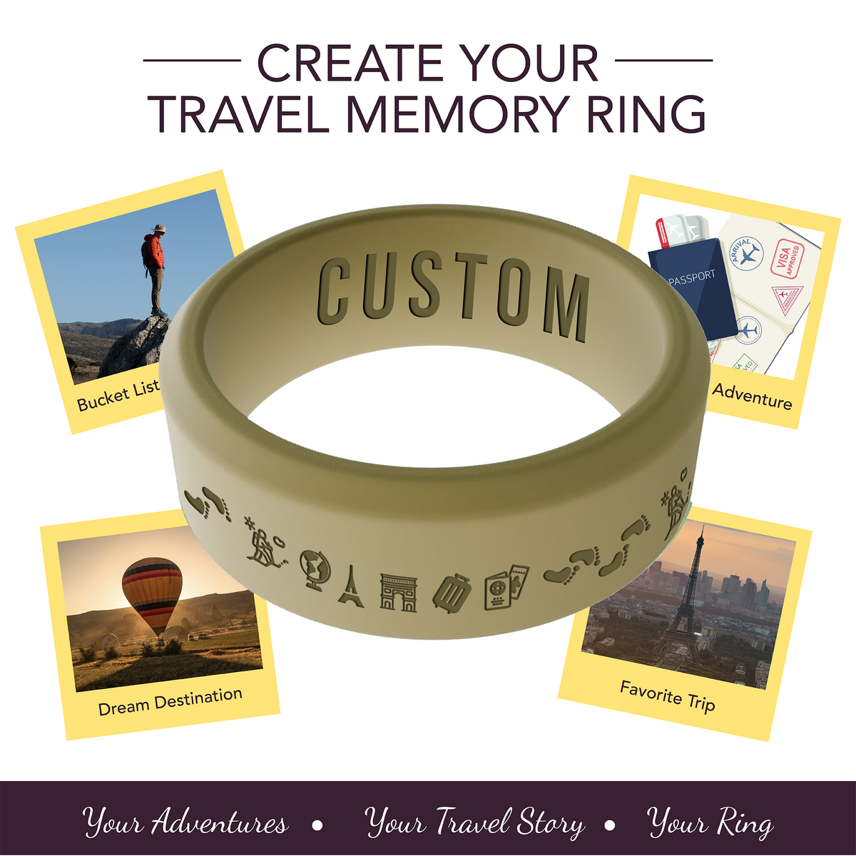 Travel Memory Adventure Ring Personalized Silicone Beveled Ring