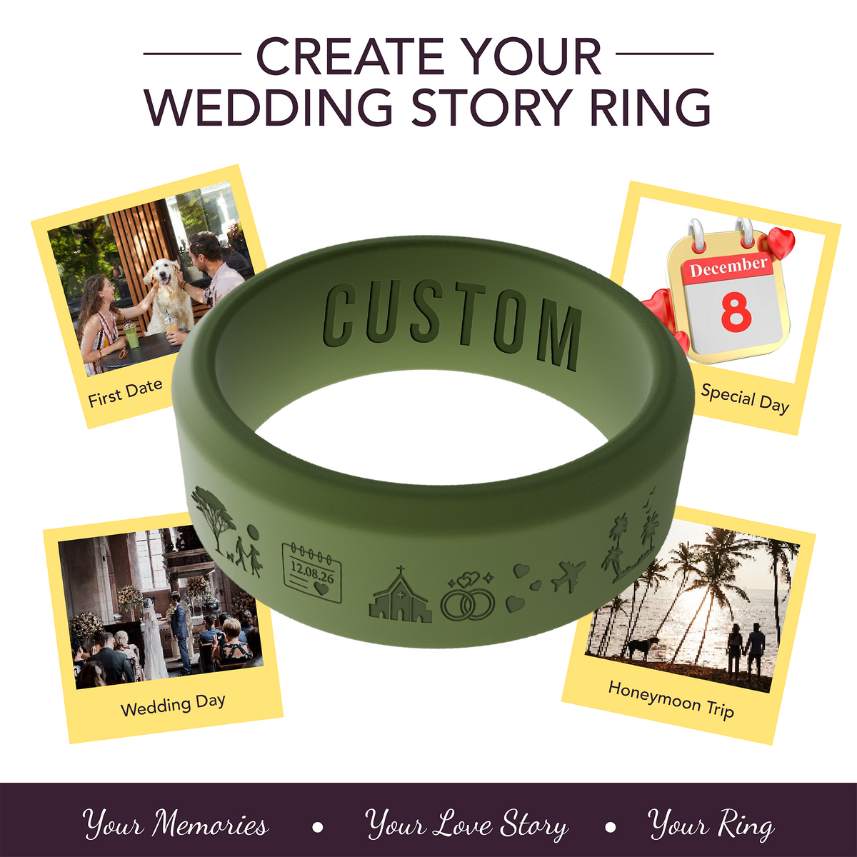 Love Story Ring Personalized Silicone Beveled Ring