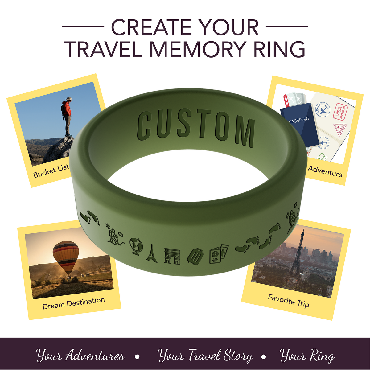 Travel Memory Adventure Ring Personalized Silicone Beveled Ring