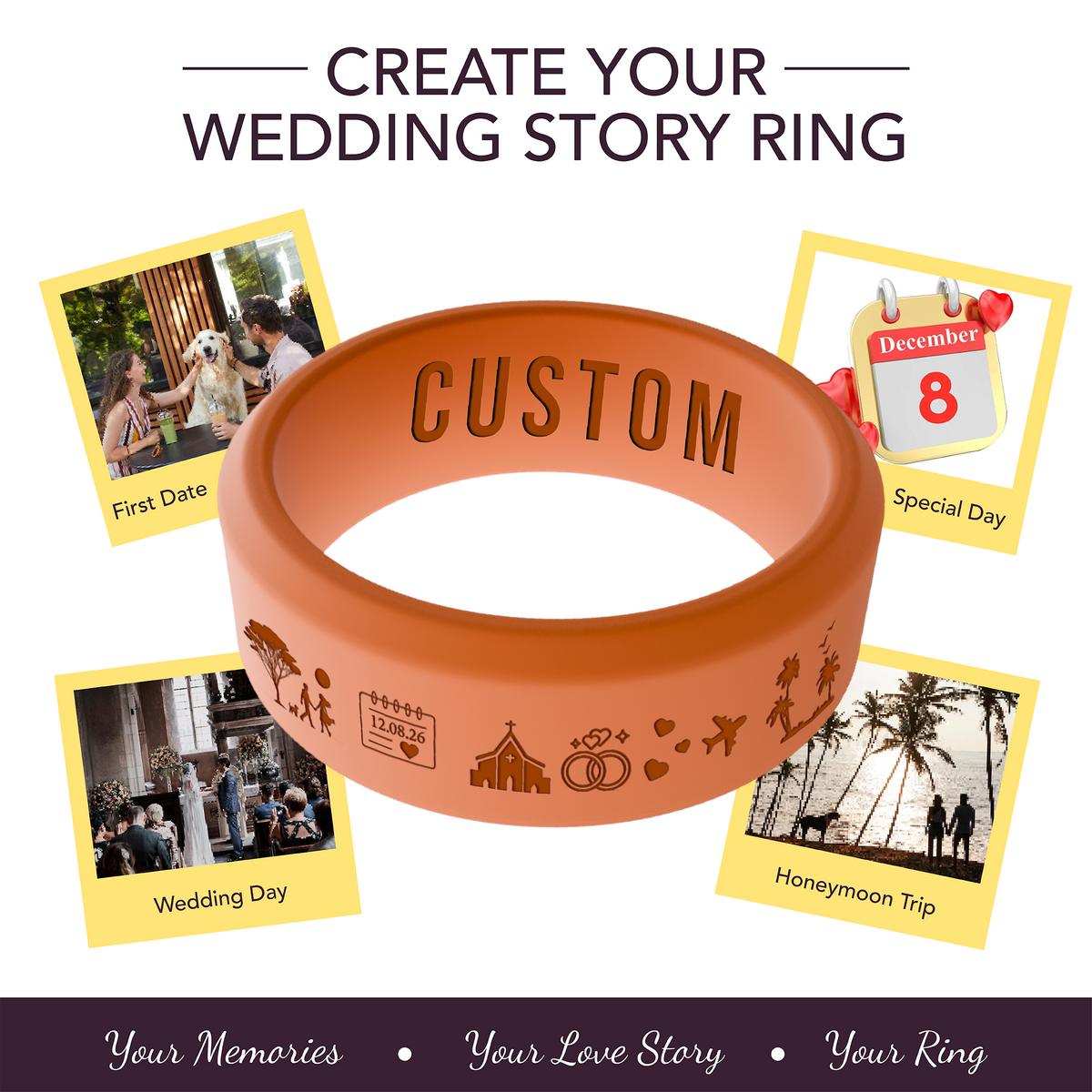 Love Story Ring Personalized Silicone Beveled Ring