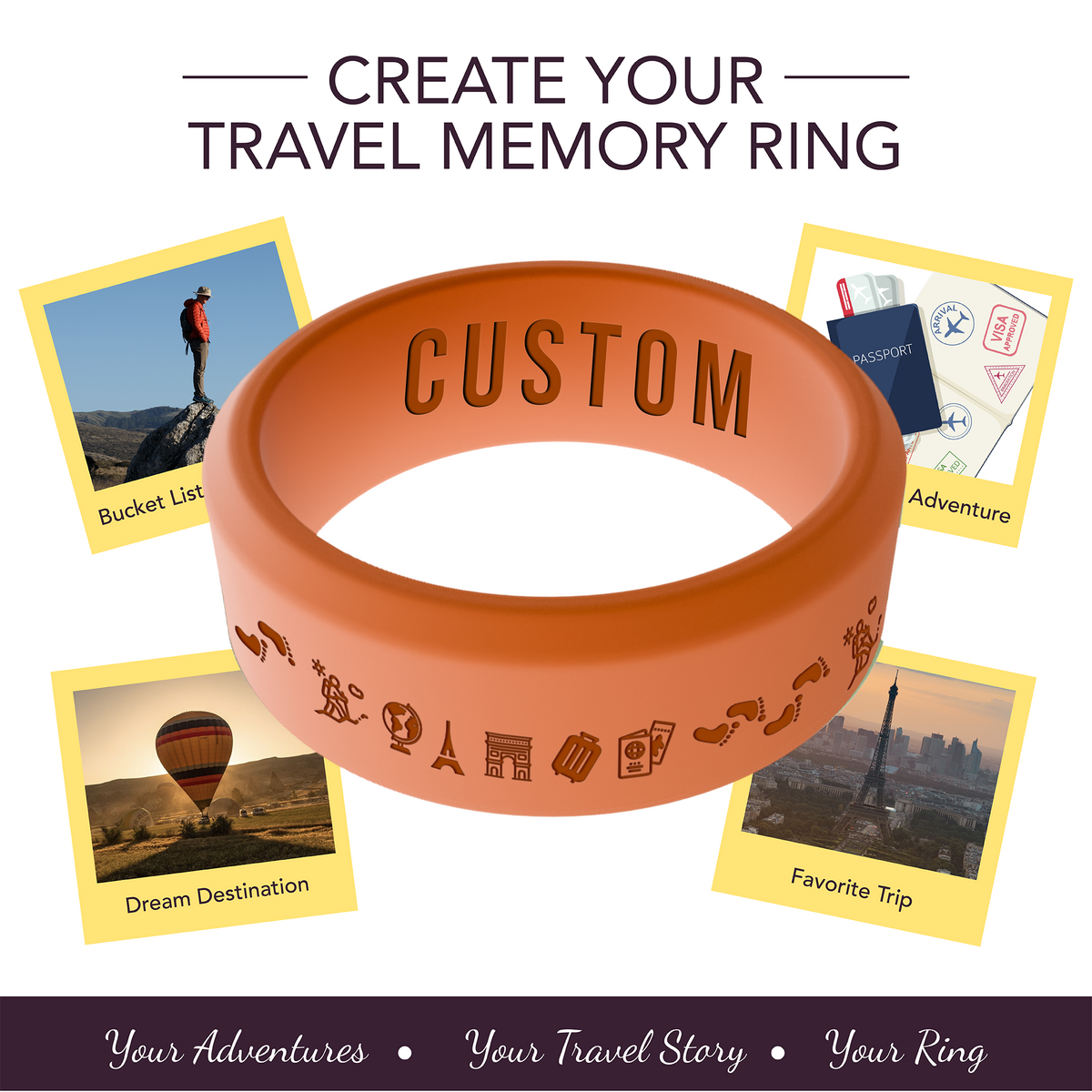 Travel Memory Adventure Ring Personalized Silicone Beveled Ring