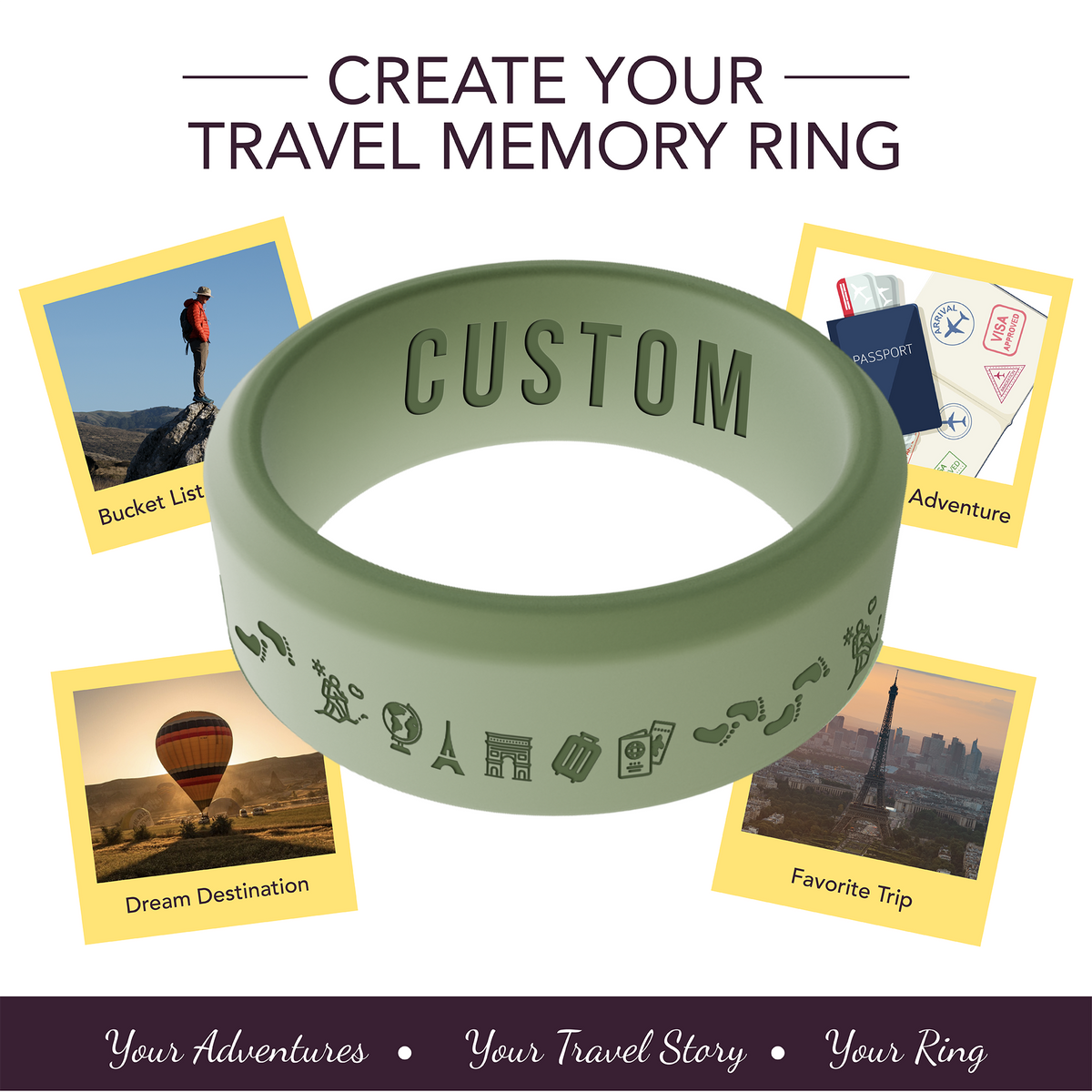 Travel Memory Adventure Ring Personalized Silicone Beveled Ring