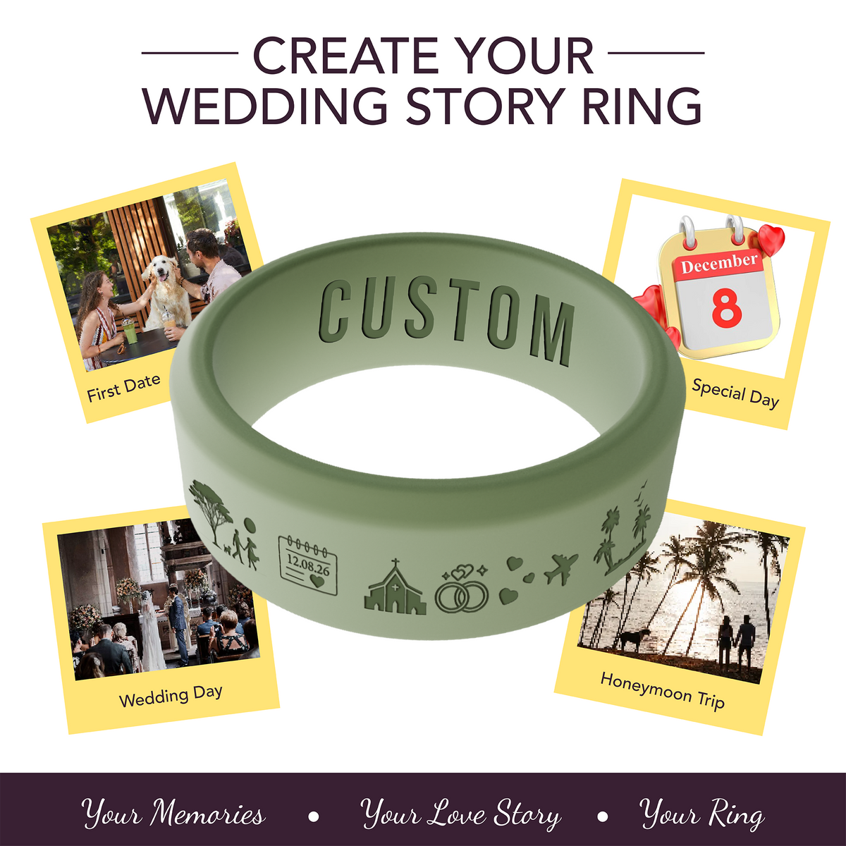 Love Story Ring Personalized Silicone Beveled Ring