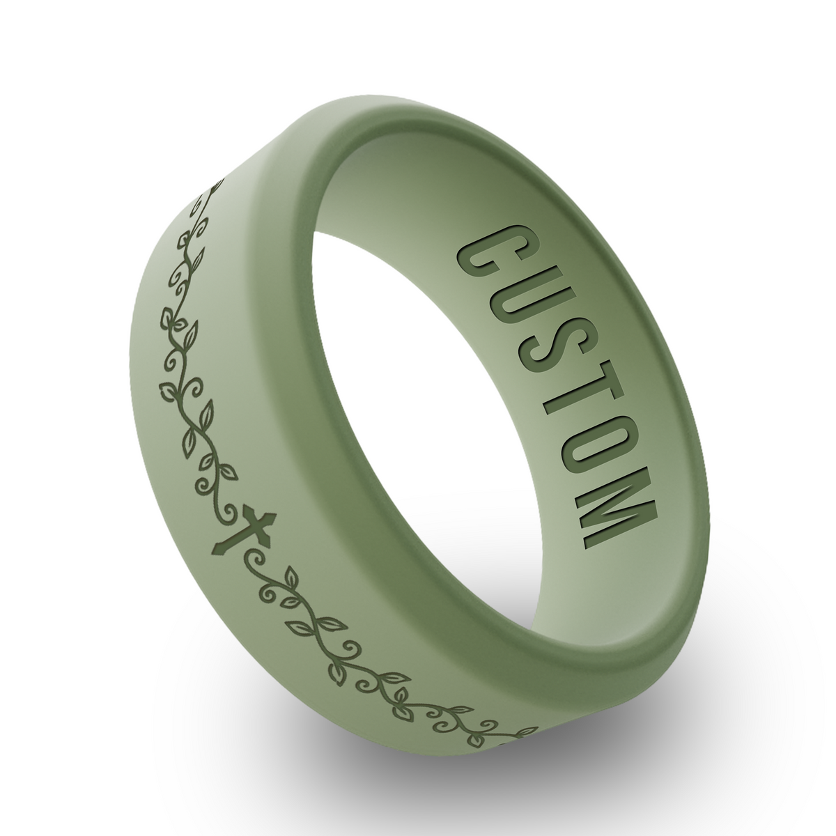 Cross with Vines Personalized Silicone Beveled Ring