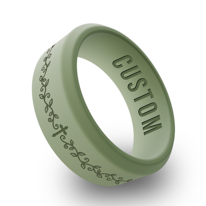 Cross with Vines Personalized Silicone Beveled Ring