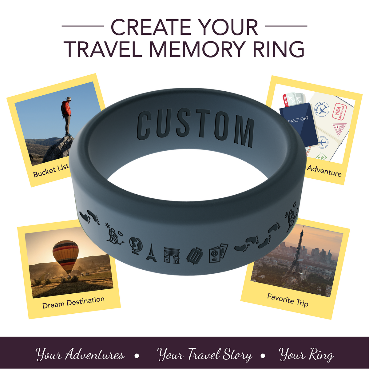 Travel Memory Adventure Ring Personalized Silicone Beveled Ring