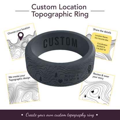 Your Own Topographic Map Ring Personalized Silicone Beveled Ring