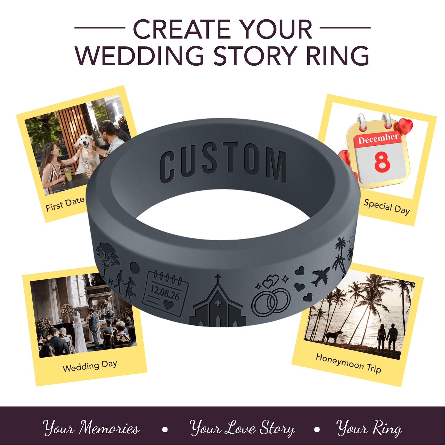 Love Story Ring Personalized Silicone Beveled Ring