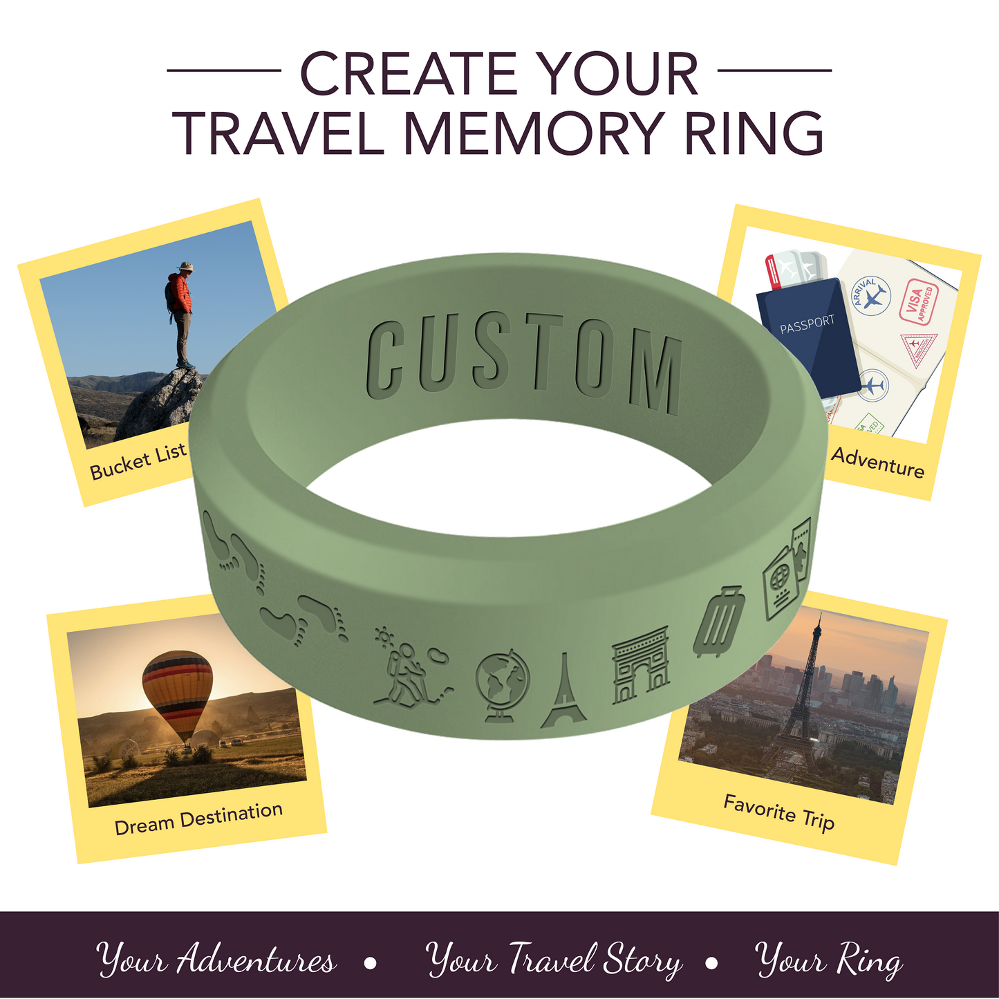 Travel Memory Adventure Ring Personalized Silicone Beveled Ring