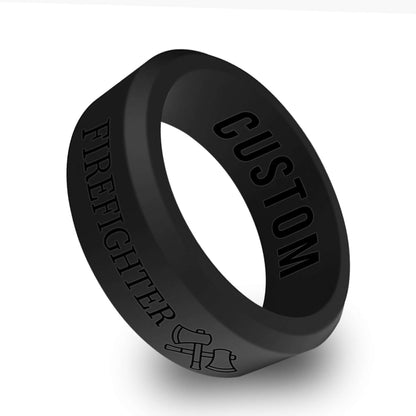 Firefighter/Fireman Personalized Silicone Beveled Ring