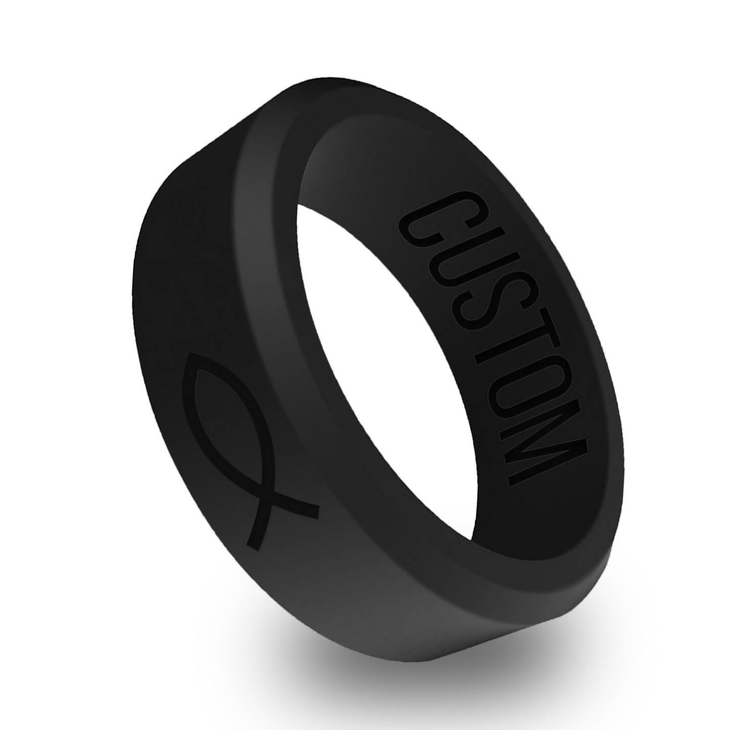 Ichthus Christian Fish Personalized Silicone Beveled Ring
