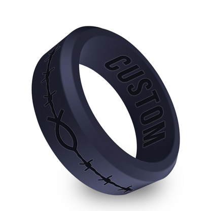 Barbwire Christian Fish Personalized Silicone Beveled Ring