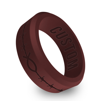 Barbwire Christian Fish Personalized Silicone Beveled Ring