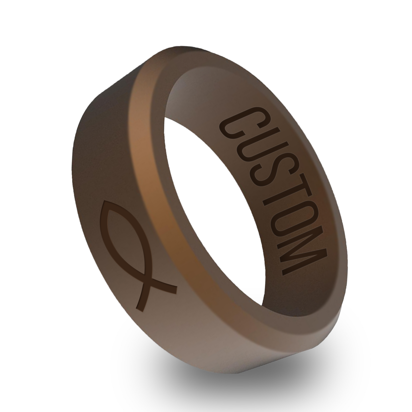 Ichthus Christian Fish Personalized Silicone Beveled Ring
