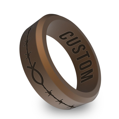 Barbwire Christian Fish Personalized Silicone Beveled Ring
