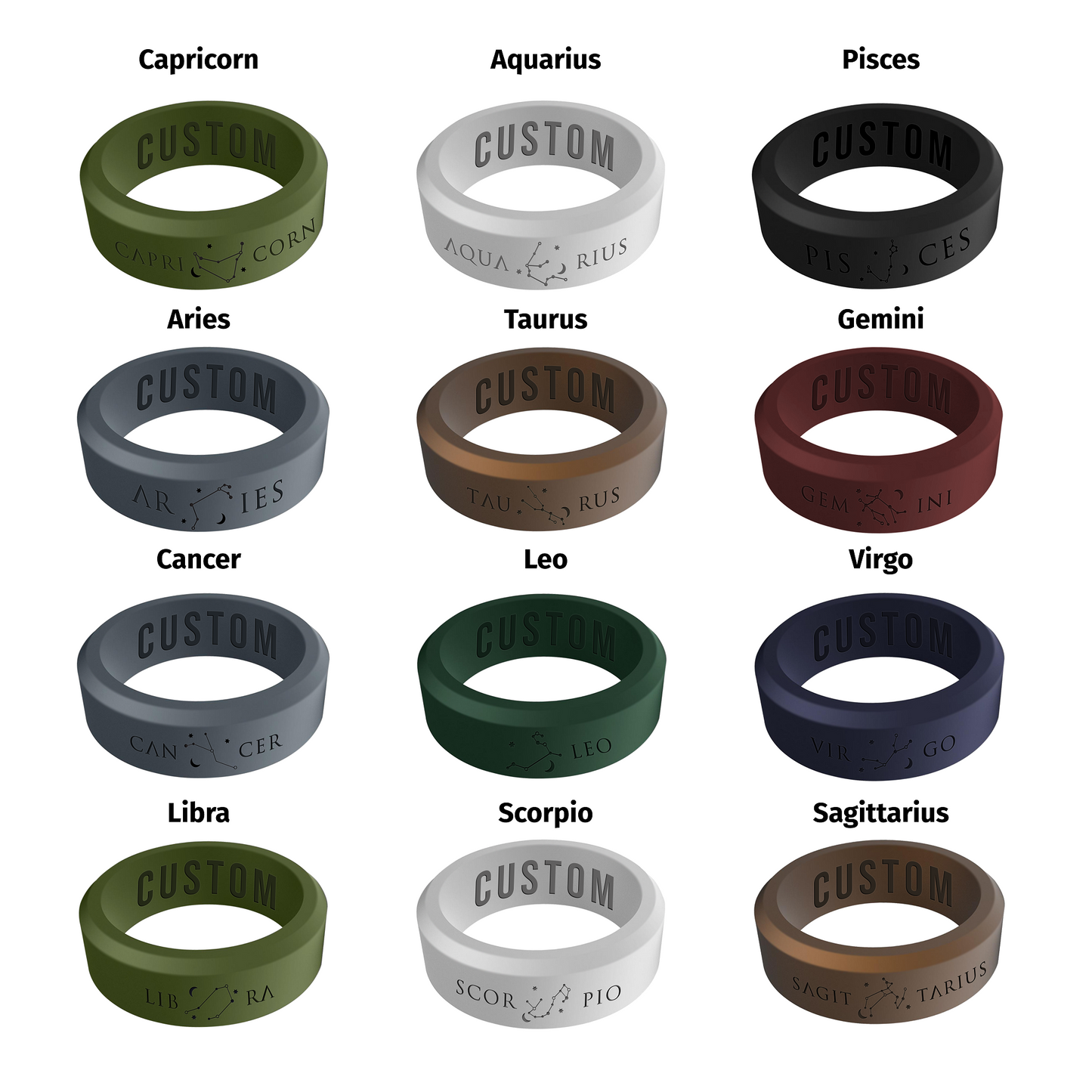 Zodiac Constellation Personalized Silicone Beveled Ring