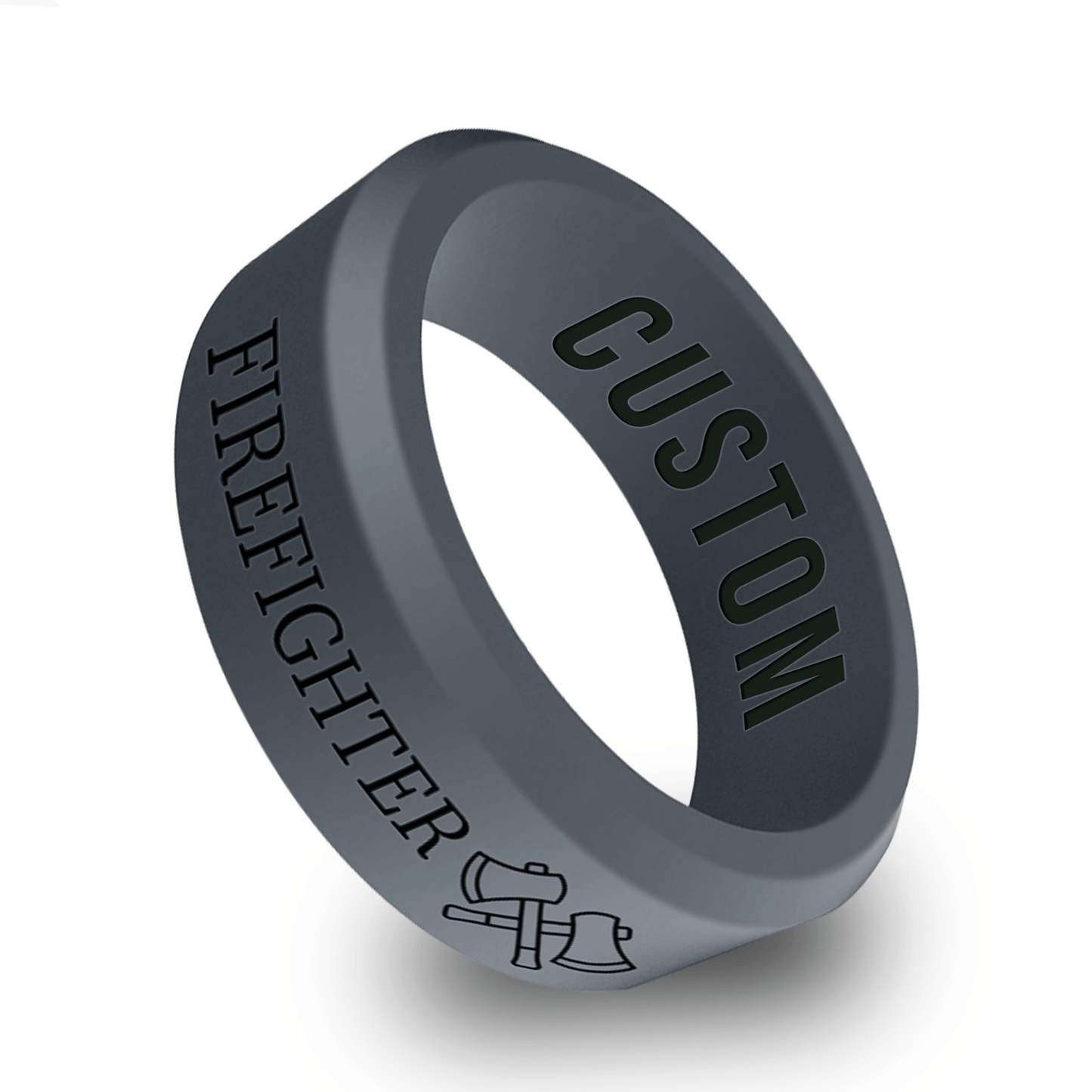 Firefighter/Fireman Personalized Silicone Beveled Ring