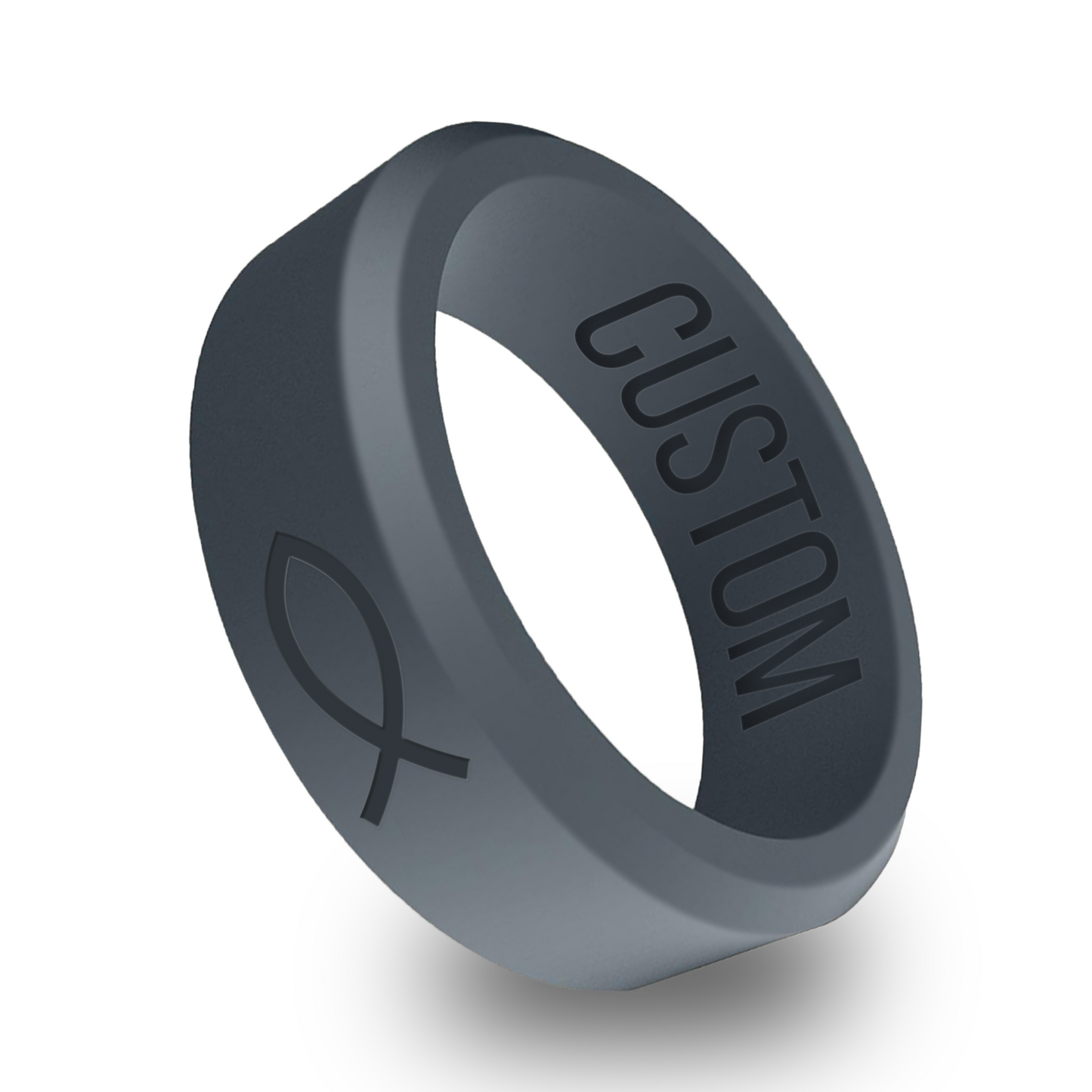 Ichthus Christian Fish Personalized Silicone Beveled Ring