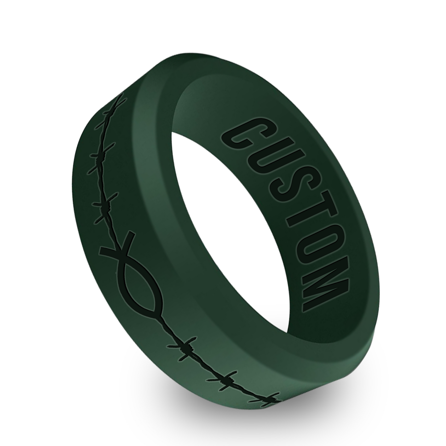 Barbwire Christian Fish Personalized Silicone Beveled Ring