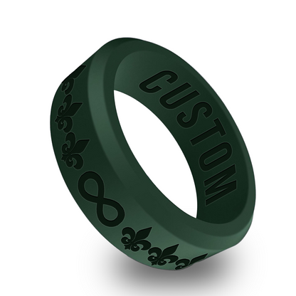 Fleur De Lis w/ Infinity Sign Personalized Silicone Beveled Ring