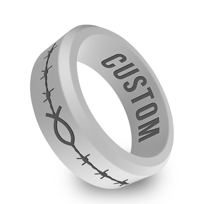 Barbwire Christian Fish Personalized Silicone Beveled Ring